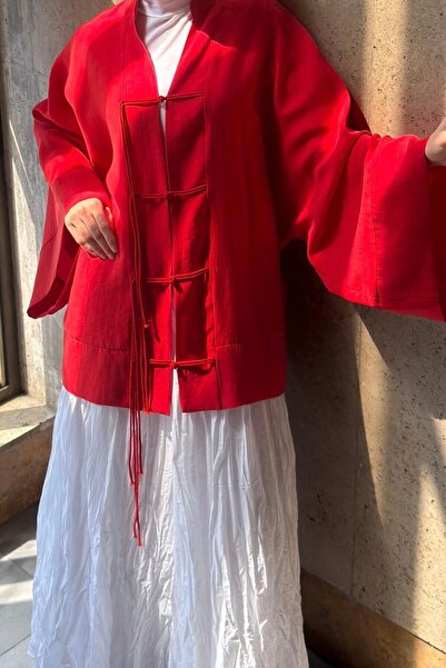 Faya Boutique Kırmızı Miyori Vual Keten Tunik