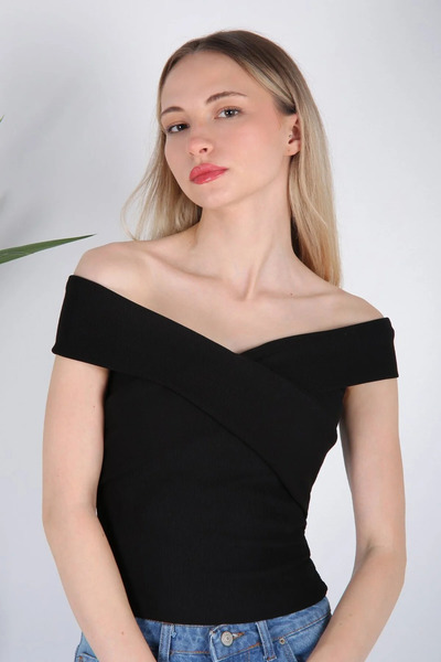 Veni Life Women's Off-Shoulder Blouse with Crossed Boat Neckline