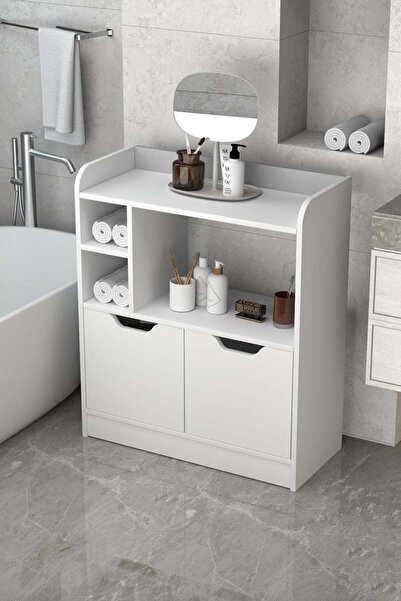 Reyo Falez İlkal Banyo Dolabı Çok Amaçlı Havluluk 2 Kapaklı Raflı Beyaz
