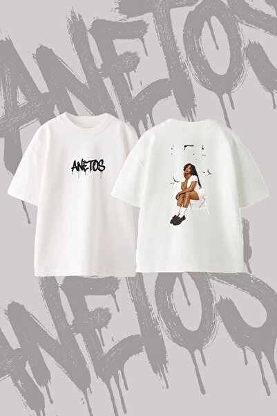 Anetos Sza Musician Design Back Printed Cotton White Oversize T-Shirt