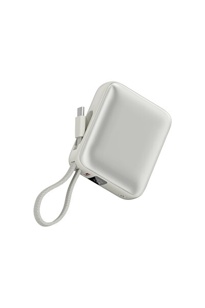 QCY Power Bank 10000mAh 35W Fast Charging PB10C-S – Portable Charger with Built-in USB-C Cable, PD & QC Fast Charge Support, Compact Travel Power Bank Silver