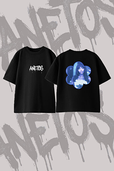Anetos Sza Artist Design Back Printed Cotton Black Oversize T-Shirt