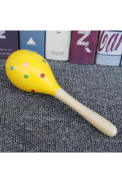 idei Maraca Mare din Lemn Galben cu Puncte Colorate, Instrument Muzical Didac...