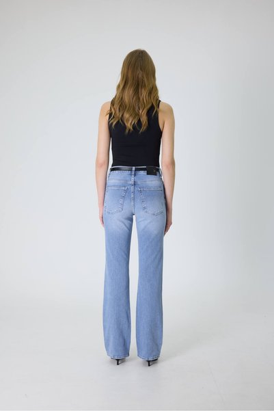 cracpot Kadın Mavi Kar Yıkama Bootcut Jean Pantolon Likralı Esnek Uzun Boy Denim