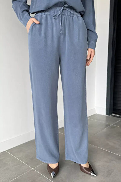 KOCABASLAR Women's Tensel Palazzo Pants with Elastic Waist
