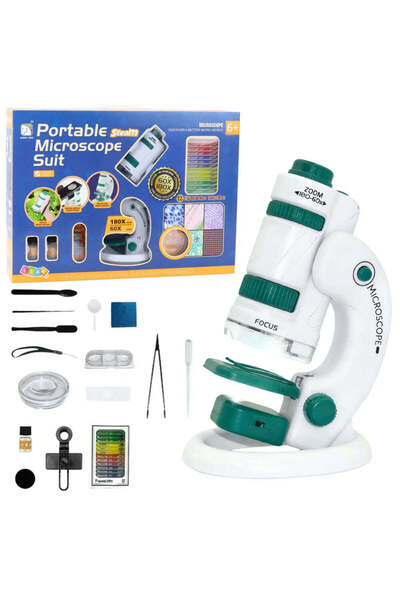 LeanToys Microscop educativ portabil Lean Toys 2 în 1, 60x/180x, accesorii, 6...
