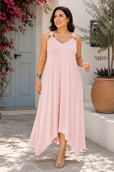 Kokosh moda Women's Ring Strap V-Neck Asymmetrical Cut Plus Size Maxi Dress –...