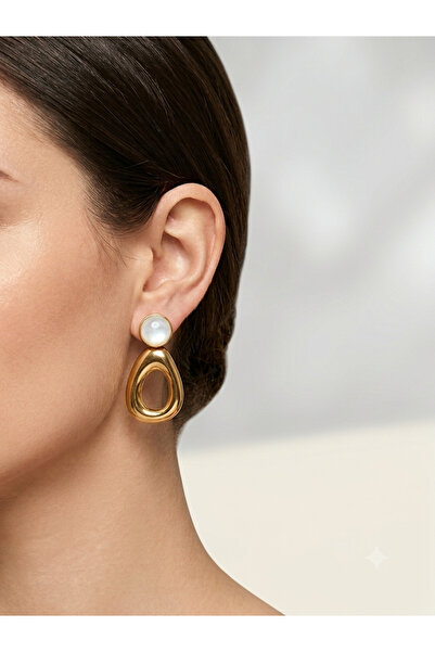 Bymiel Women's Gold Stainless Steel Stone Dangle Drop Earrings