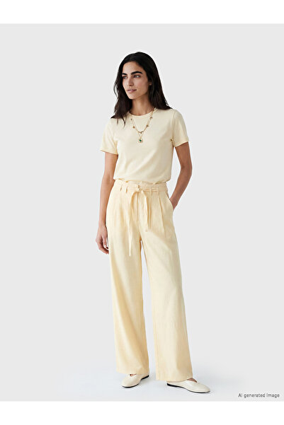 LC Waikiki Pantaloni de damă cu talie elastică, din amestec de in