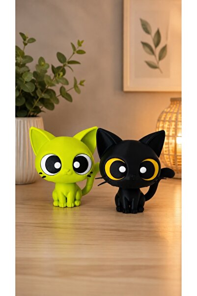 Genel Markalar 3D Baskı Dekoratif Kedi Figürü – Sevimli Masaüstü Süsü – Moder...