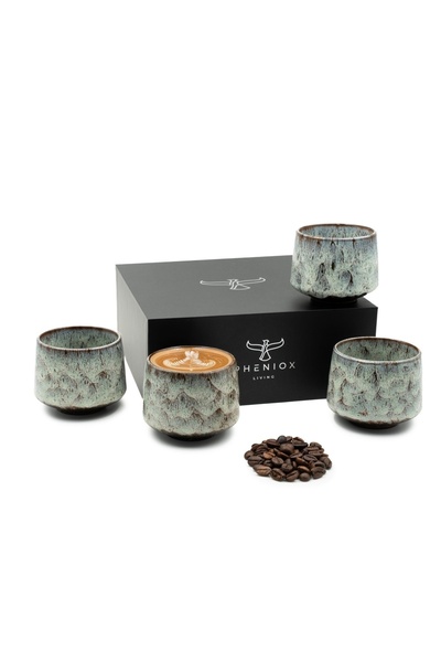 PHENIOX Căni barista pentru cappuccino, Tibet Misty, ceramică din gresie, set...