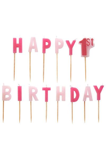 AMSCAN Set lumanari litere rosu/roz Happy 1st Birthday