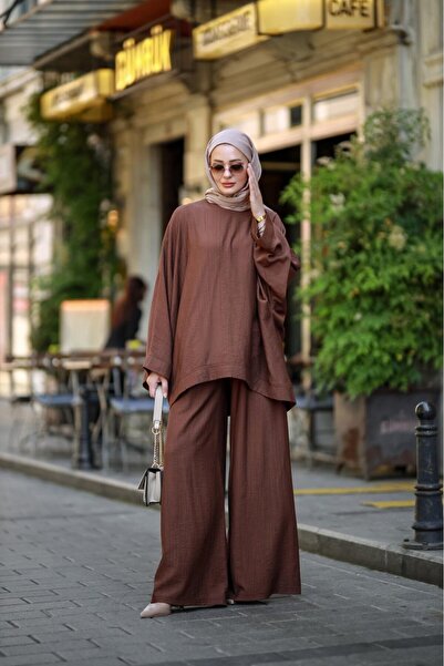 NS Moda Tesettür Hatmi Takım Kahverengi-Model 582