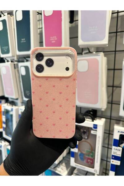 TAK Bİ KILIF iPhone 17 Pro Max Uyumlu Kalpli Simli Silikon Kılıf Kamera Korum...