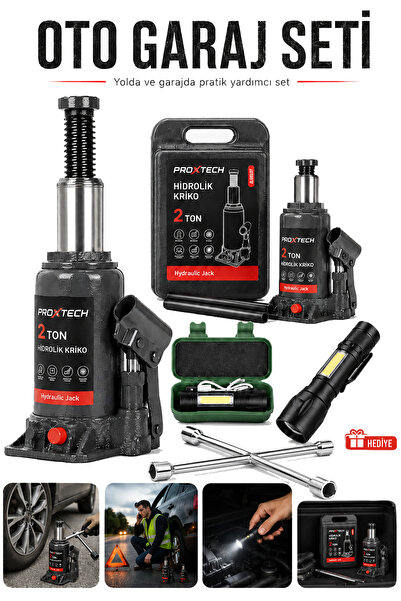 PROXTECH Premium 2 Ton Kapasiteli Şişe Tip Araç Krikosu + 4'lü Bijon Set Full...