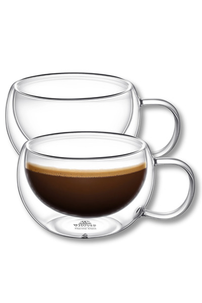 WILMAX ENGLAND Set 2 căni termo sticlă perete dublu, 250 ml, Thermoglass Wilmax