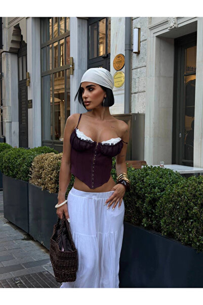 Eka Women's Plum Color Corset Bustier with Clasp 1026-221826