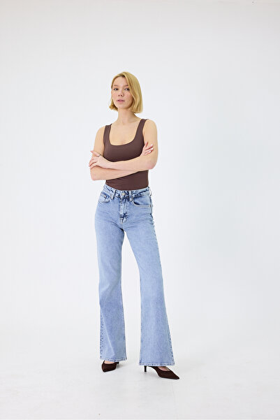 cracpot Women's Blue Flare Jean Pants – High Waist Spanish Flare 100% Cotton ...