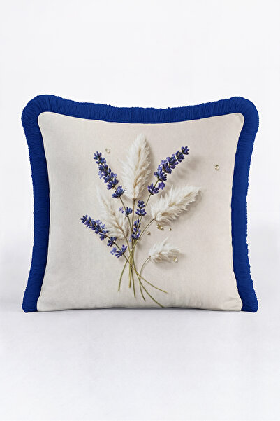 Evimde Bambaşka Lavender Floral Botanical Design Fringed Pillowcase - Firepla...