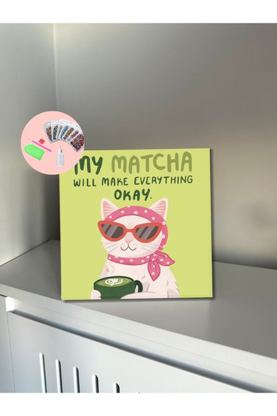 YADA Matcha Cat- Rhinestone Kit, Diamond painting, Kristal Taş Yapıştırma 20x...