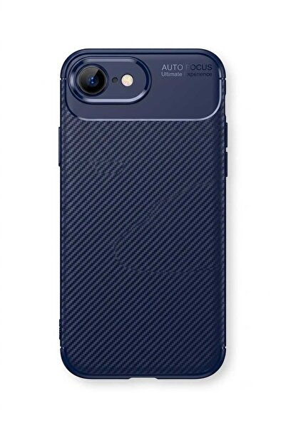 iPhone 16E Uyumlu Karbon Fiber Desenli Auto Focus Kılıf - Sportif Koruyucu Arka Kapak (Lacivert)