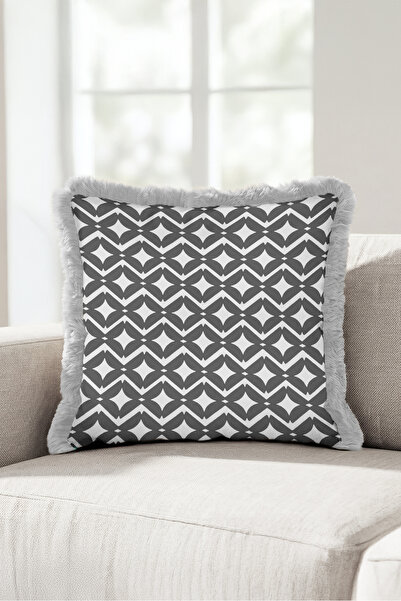 Evimde Bambaşka Stylish Fringed Pillowcase with Geometric Zigzag Pattern - Et...