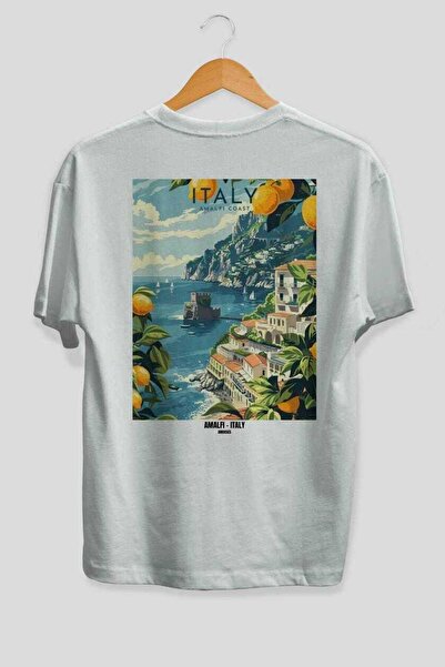Ankhises Αμάλφι Ιταλία 2 Λευκό Oversize Country City Back Printed Unisex T-Sh...