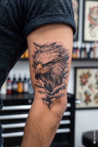 BP Tattoo Bulutların Arasından Yükselen Gerçekçi Kartal Dövmesi