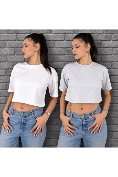 Krays Women's 2-Piece Set 100% Cotton Wide Fit Plain Basic Crop Top Short Sle...