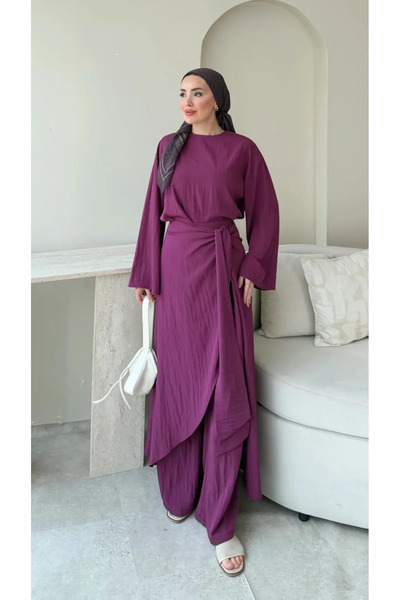RFK Butik Women's Three-Piece Hijab Set with Crossed Waist Tied Front Pants -...