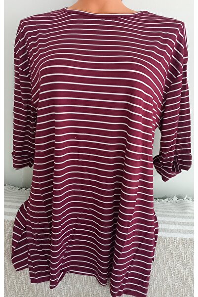 Anne Er Clothing Summer Combed Cotton Blouse Crew Neck Capri Sleeve Burgundy ...