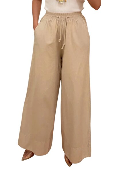 SUMEF Women's 100% Cotton Wide-Leg Pants with Elastic Waist