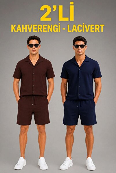 Generic Brand Men's 2-Piece Crepe Fabric Pocket Shirt Shorts Set Short Sleeve...
