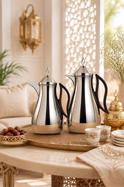 Generic Trams Steel Silver Set with Wooden Handles 2 Pieces (1 Liter and 0.7 ...