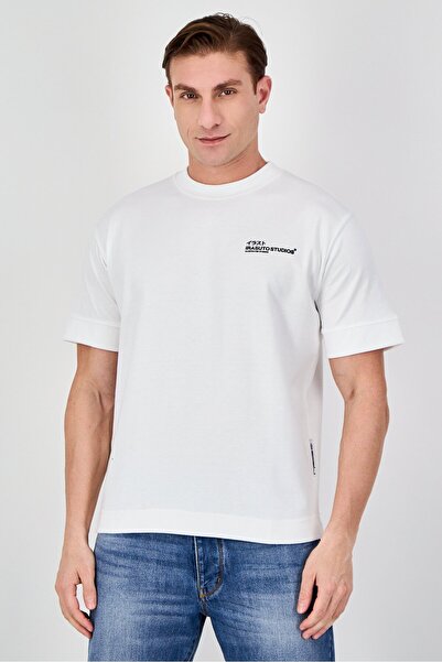 Irasuto Studios Men Crew Neck Short Sleeve Brand Logo T-Shirt, White