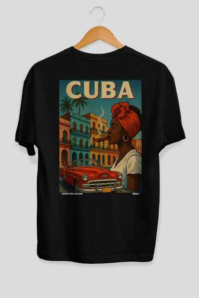 Ankhises Cuba Black Oversize Country City T-shirt με στάμπα στην πλάτη, Unise...