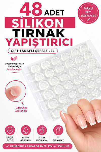 FESTİLO 48 Adet Silikon Tırnak Yapıştırıcı Çift Taraflı Şeffaf Jel Takma Tırn...