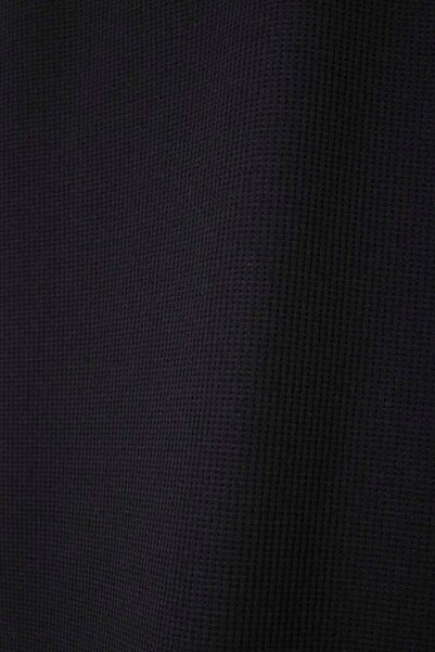 SÜVARİ Siyah Regular Düz Baskısız Waffle Düğmeli Polo Yaka Tişört