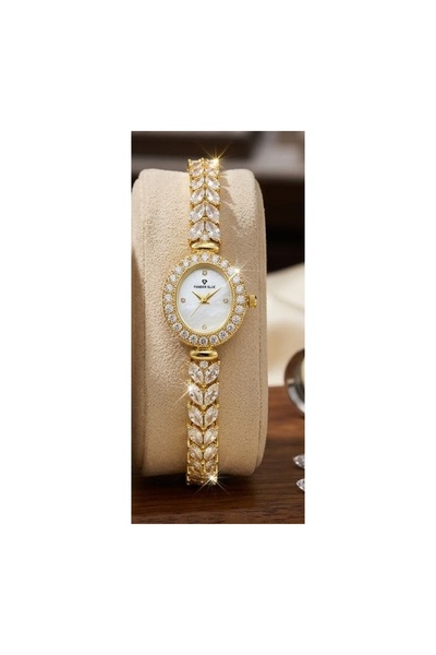 FANDER BLUE Fender Blue Flora Leaf Women's Iced Out Watch - Gold and White Dial