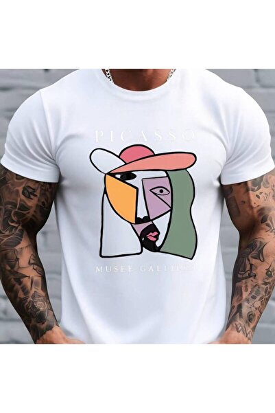 LİNA06 Men's Cubism Art Print T-Shirt - Cubist Abstract Portrait Short Sleeve...