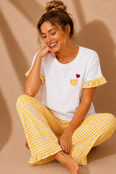ELİTOL Bürümcük Knitted Short Sleeve Ruffled Women's Pajama Set