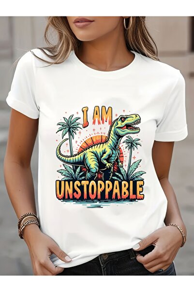 212Wear تي شيرت نسائي كاجوال بطبعة "I Am Unstoppable" - أكمام قصيرة، رقبة مست...