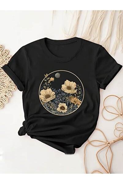212Wear تي شيرت نسائي كاجوال بأكمام قصيرة وطبعة زهور وياقة دائرية لموسم الربي...