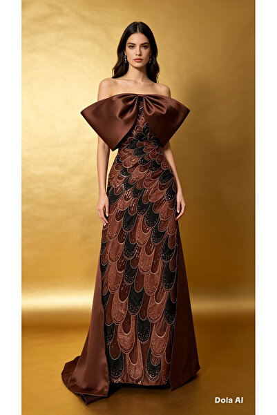 shahad fashion Couture Evening Dress in Royal Chocolate, Elegance and Glamour...