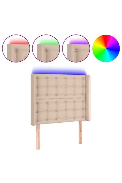 vidaxl Tăblie de pat cu LED, cappuccino, 103x16x118/128 cm, piele
