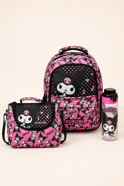 kuromi Licensed 3-Piece School Bag Set Backpack Lunch Bag Water Bottle Girls'...