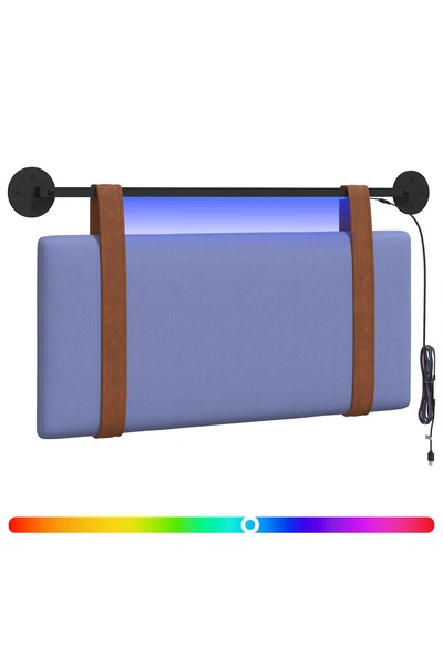 vidaxl Tăblie de pat suspendată Cu lumină LED Albastru Jeans PU antic