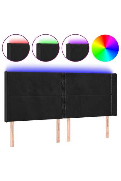 vidaxl Tăblie de pat cu LED, negru, 163x16x118/128 cm, catifea