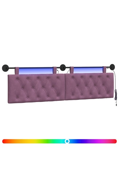vidaxl Tăblie de pat suspendată Cu lumină LED Violet Catifea