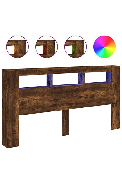 vidaxl Tăblie de pat cu LED, stejar fumuriu, 220x18,5x103,5 cm, lemn